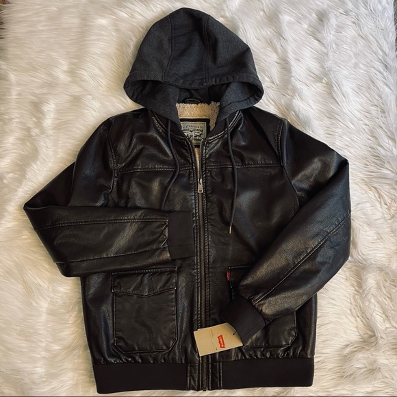 Levi’s Faux Leather Dark Brown Sherpa Zip Jacket L